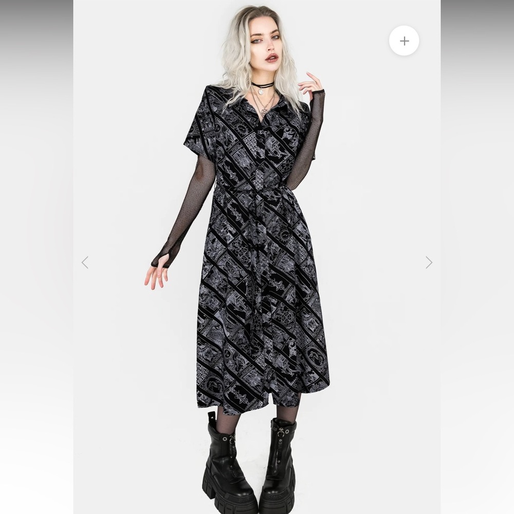 US 12 UK 16 Cartomancy Midi Shirt Dress